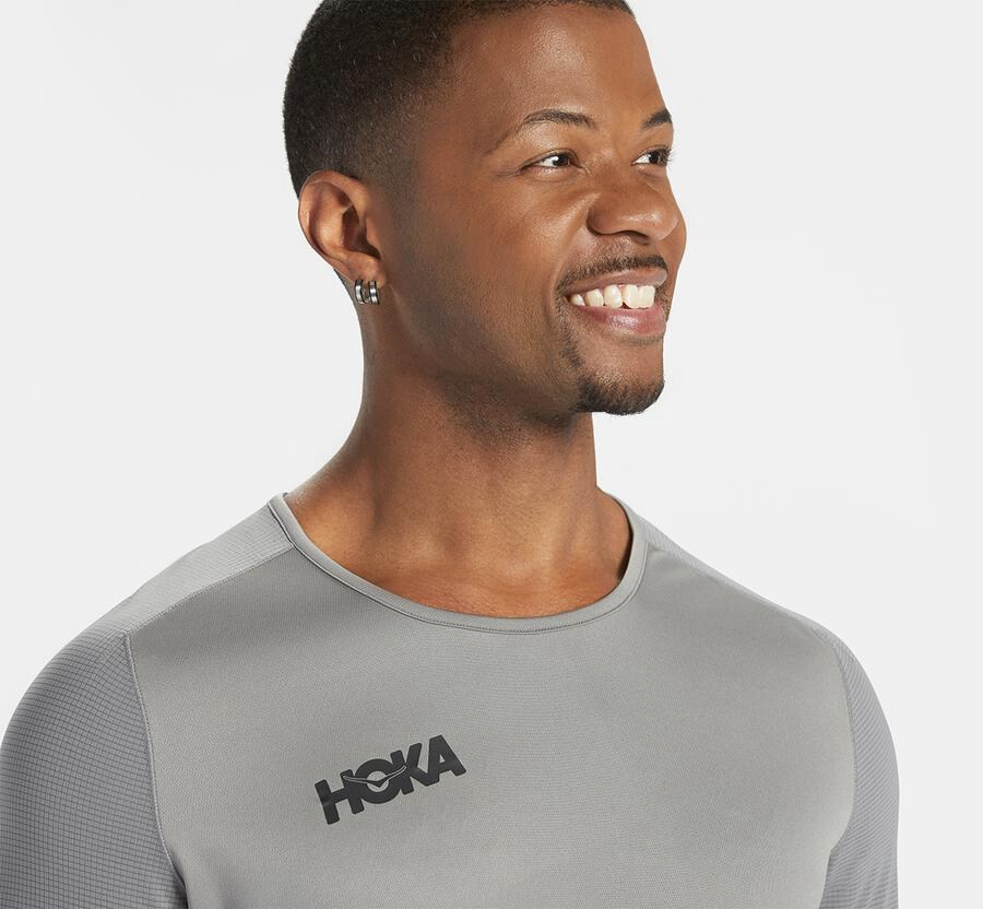 Tops Mens - Hoka One One Performance Long Sleeve - Grey - DEINSZT-27